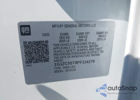 2023 Chevrolet Malibu Fwd 1Fl z USA, uszkodzony, nr VIN 1G1ZC5ST8PF114279